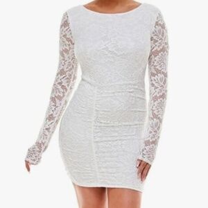 Emerald Sundae White Lace Bodycon Longsleeve Open Back Dress Women's Size M